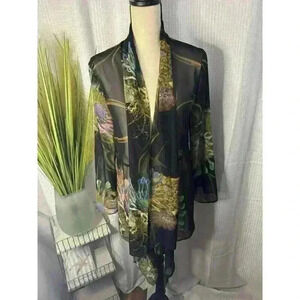 Anis A. Women’s S Sheer Mesh Floral Scarf Open Cardigan Duster Robe Cover Up